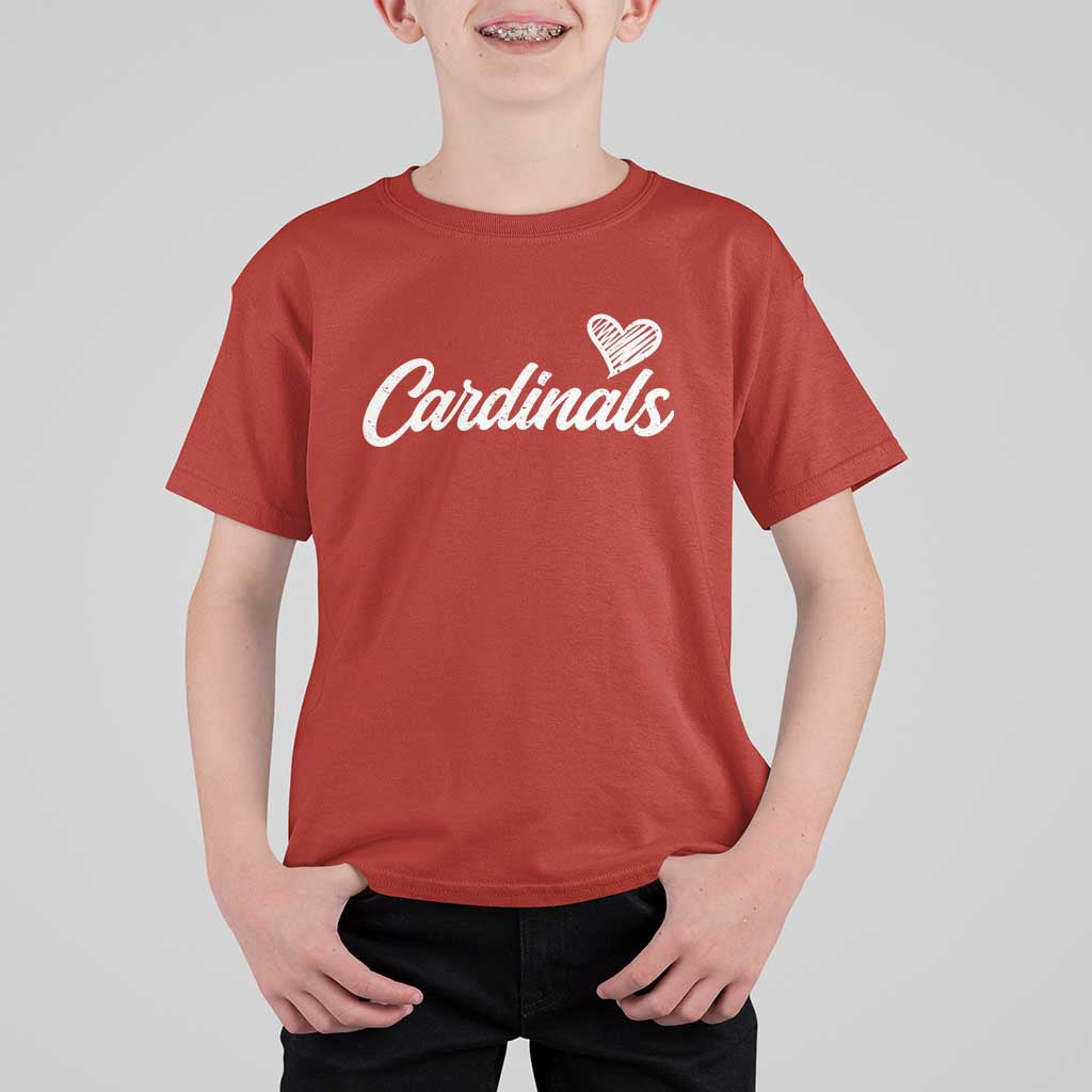 Cardinal Lovers T Shirt For Kid Vintage Script Heart Graphic