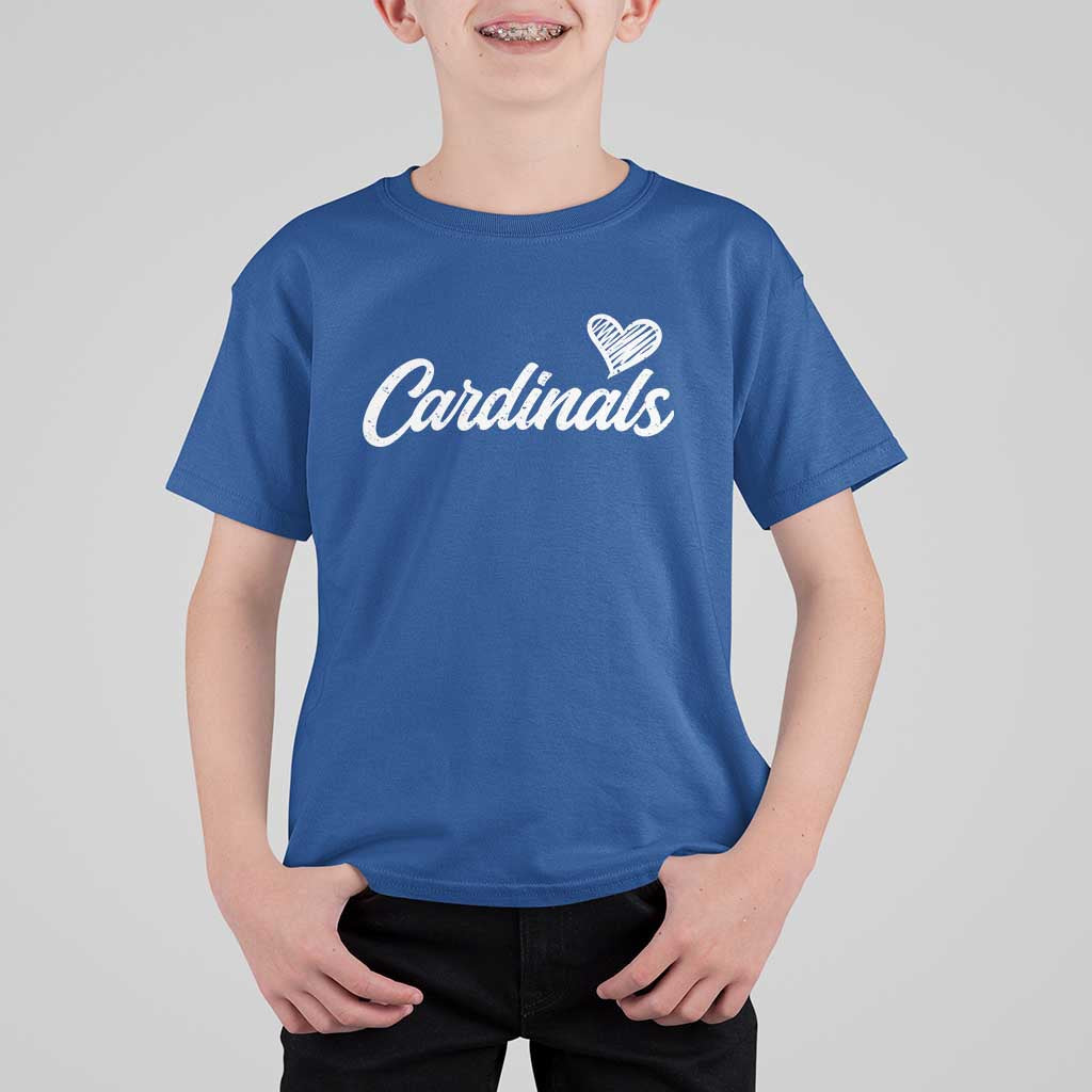 Cardinal Lovers T Shirt For Kid Vintage Script Heart Graphic