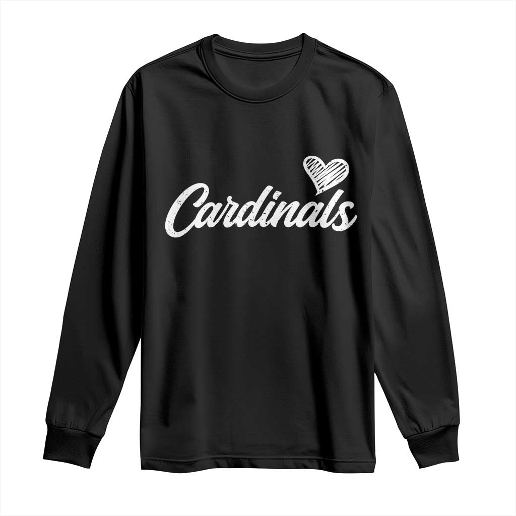 Cardinal Lovers Long Sleeve Shirt Vintage Script Heart Graphic