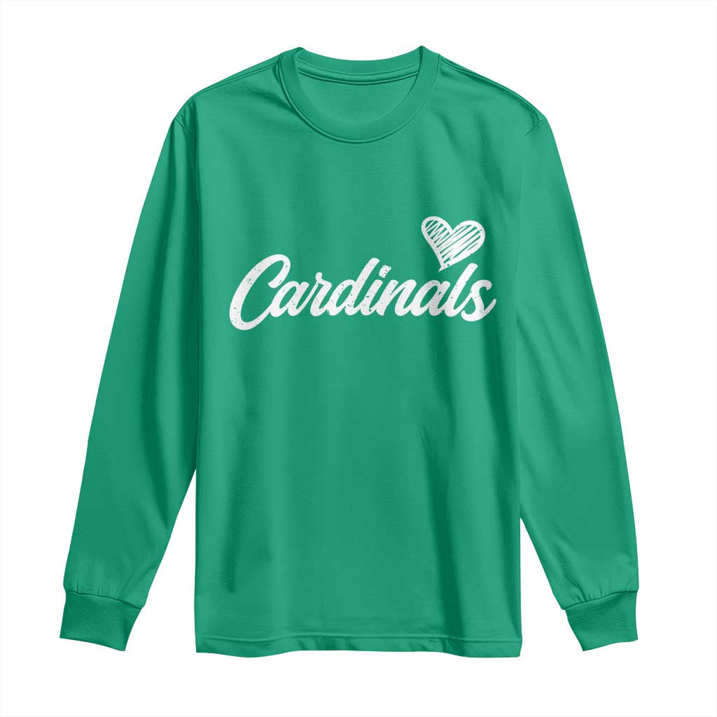 Cardinal Lovers Long Sleeve Shirt Vintage Script Heart Graphic
