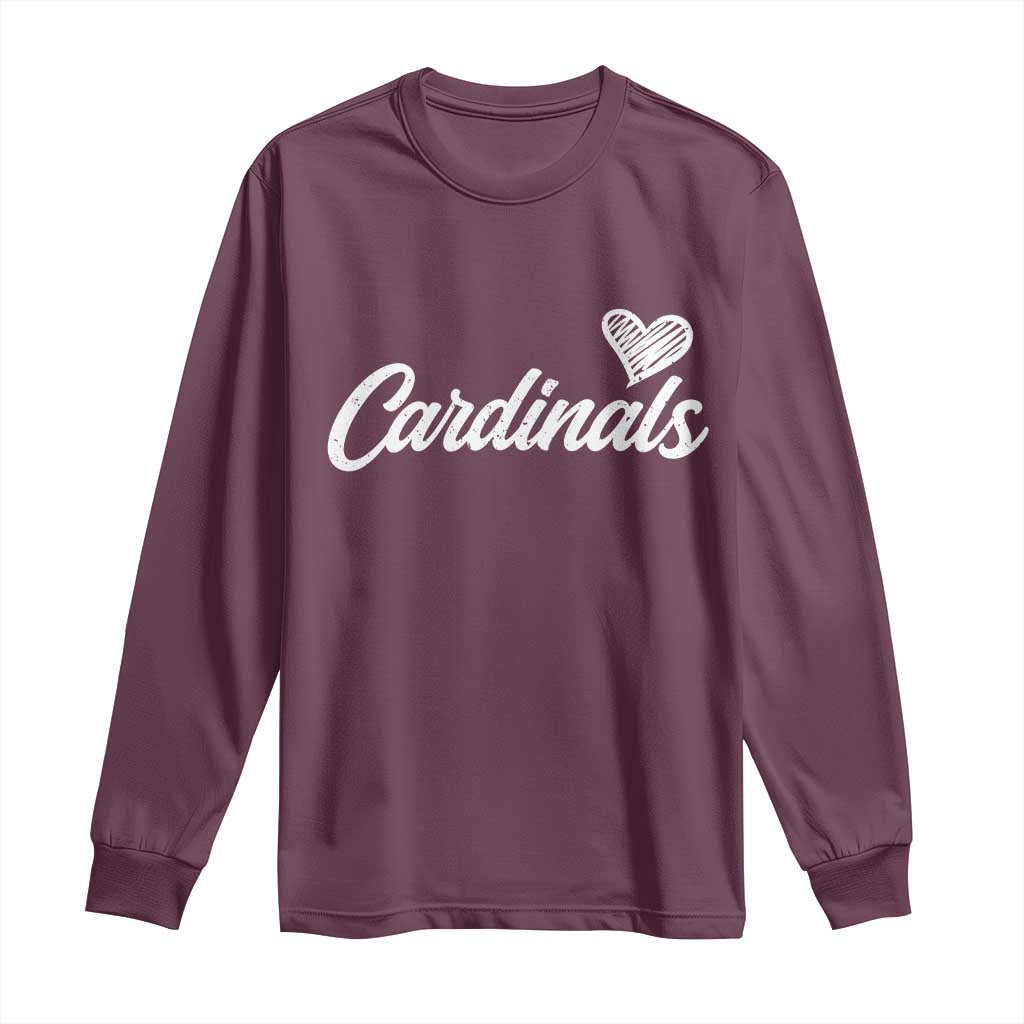 Cardinal Lovers Long Sleeve Shirt Vintage Script Heart Graphic