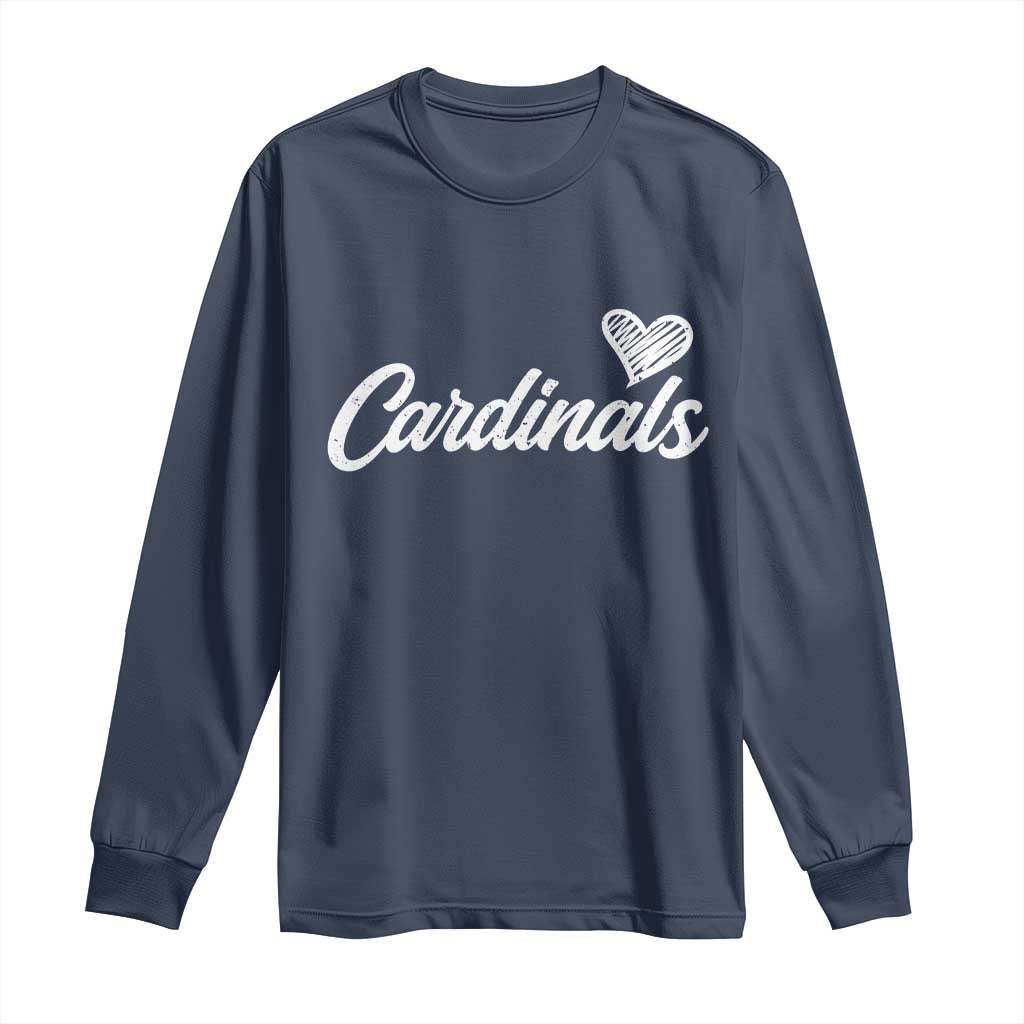 Cardinal Lovers Long Sleeve Shirt Vintage Script Heart Graphic