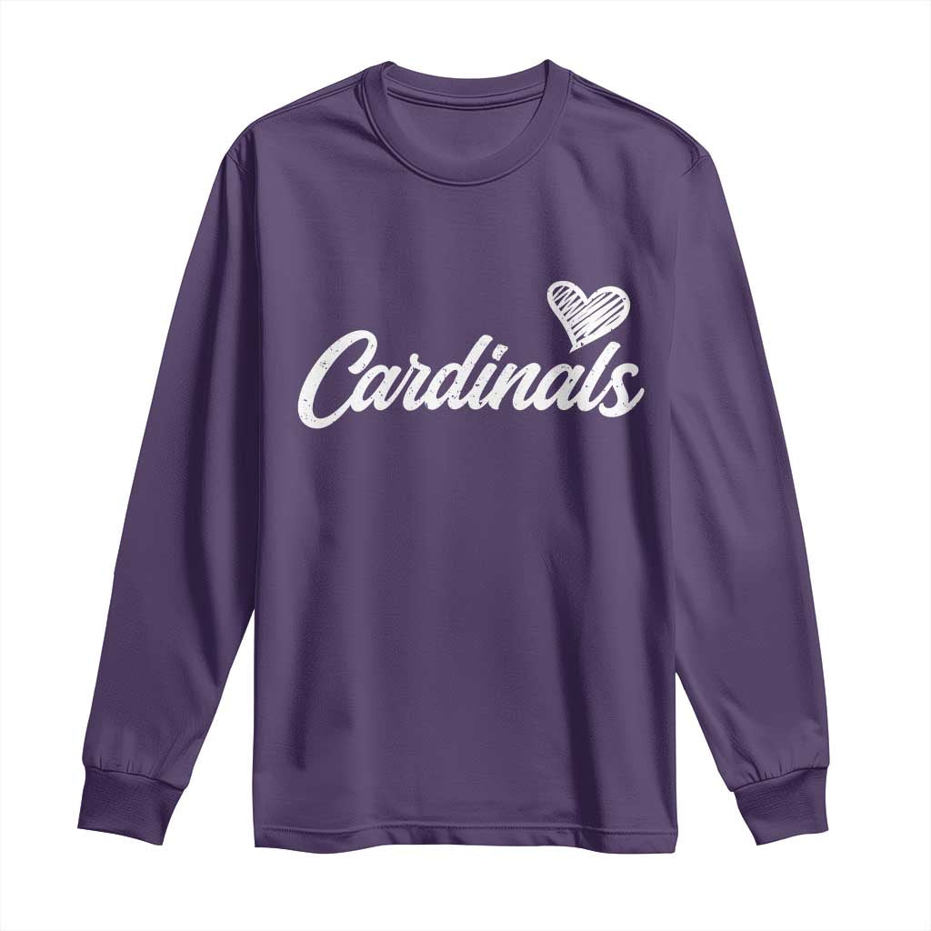 Cardinal Lovers Long Sleeve Shirt Vintage Script Heart Graphic