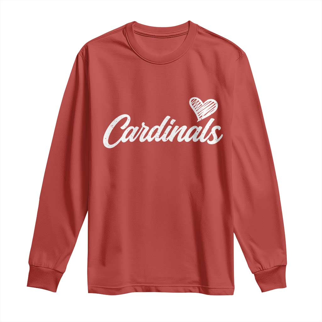 Cardinal Lovers Long Sleeve Shirt Vintage Script Heart Graphic