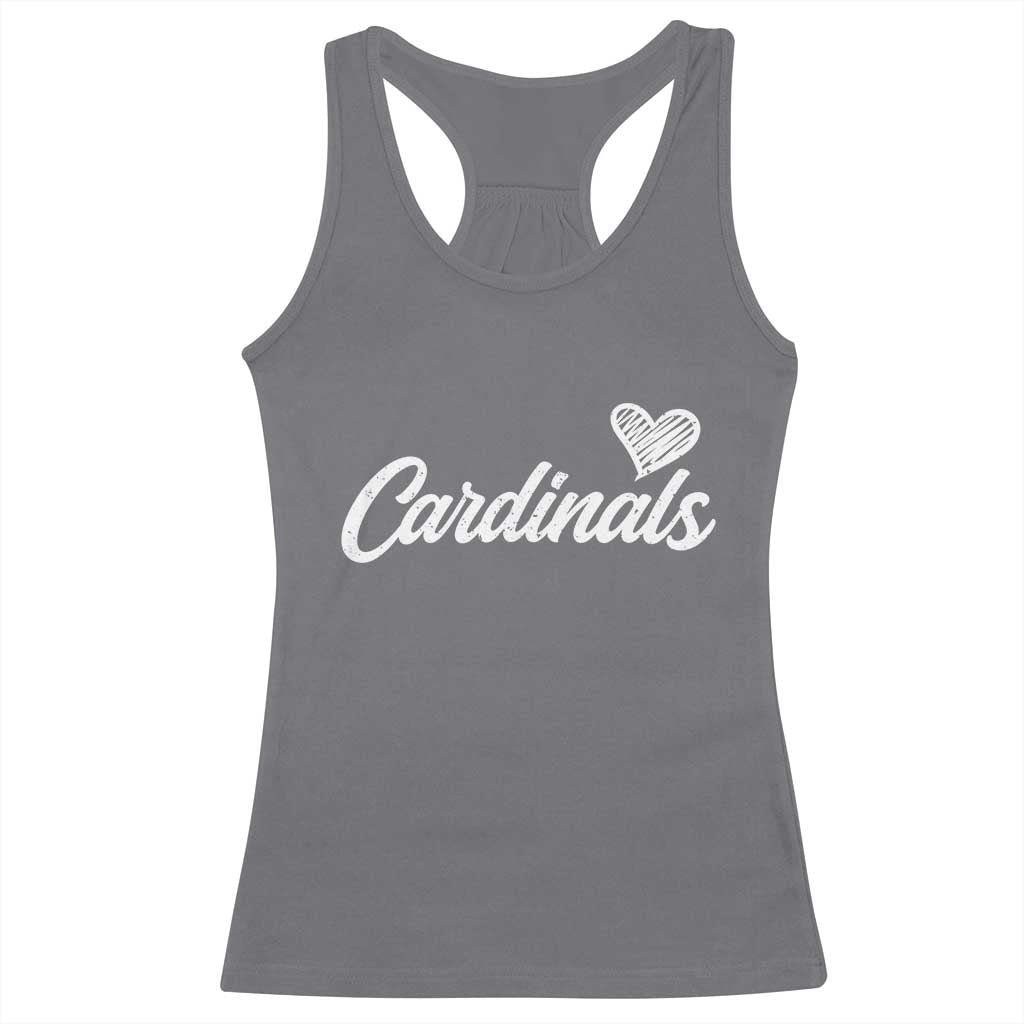 Cardinal Lovers Racerback Tank Top Vintage Script Heart Graphic