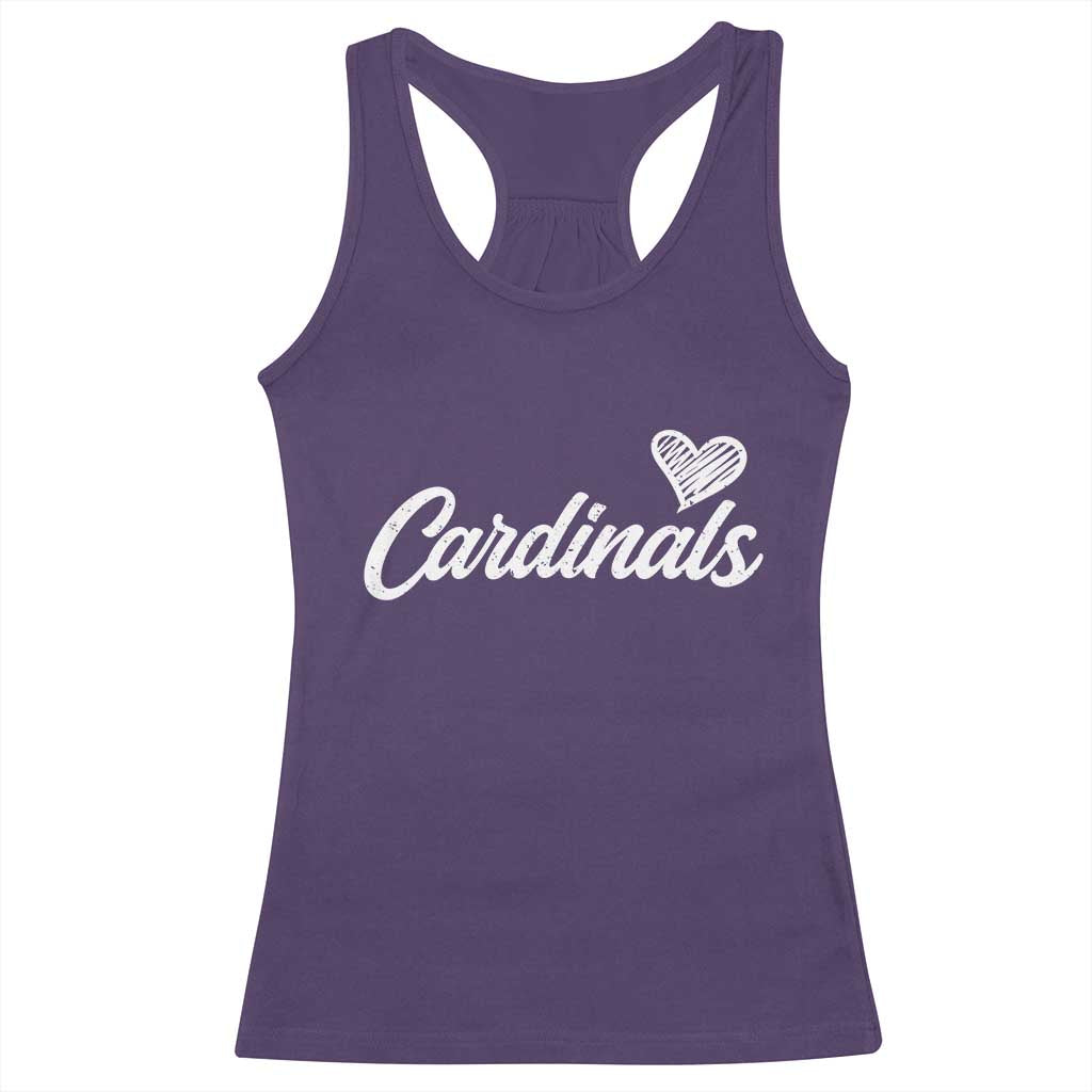 Cardinal Lovers Racerback Tank Top Vintage Script Heart Graphic