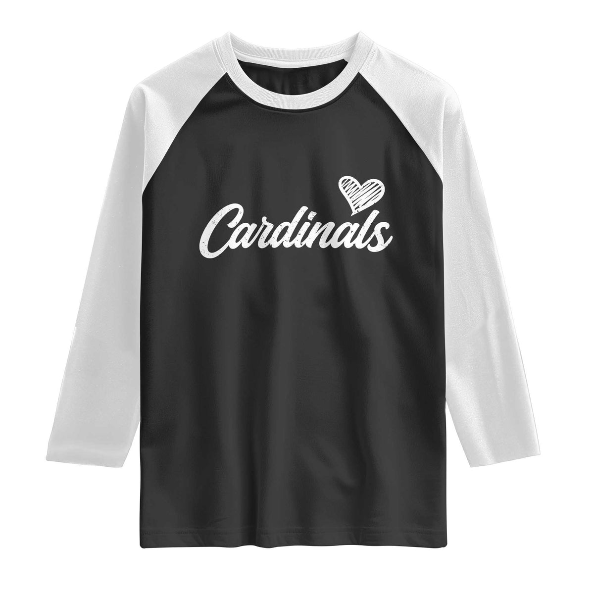 Cardinal Lovers Raglan Shirt Vintage Script Heart Graphic