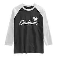 Cardinal Lovers Raglan Shirt Vintage Script Heart Graphic