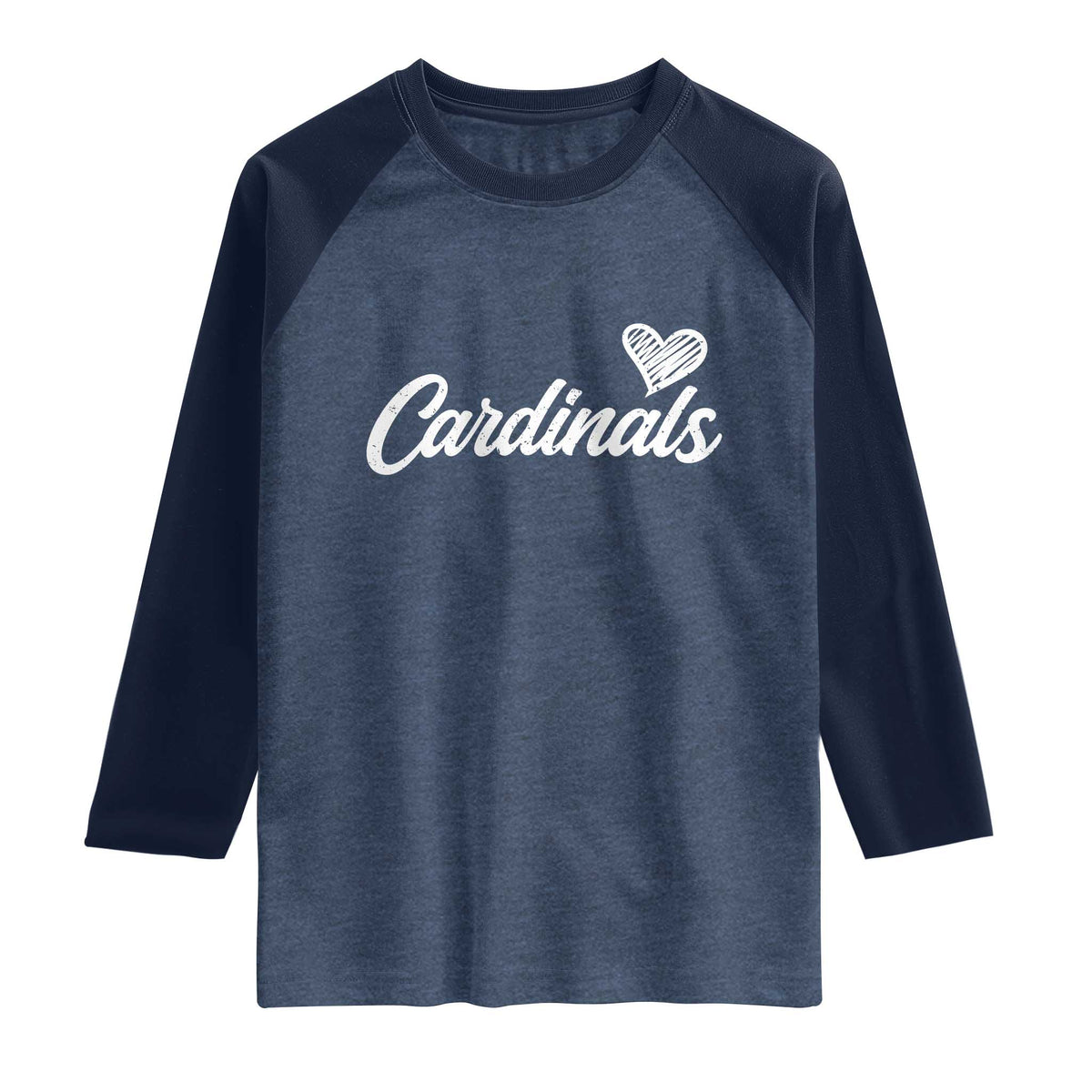 Cardinal Lovers Raglan Shirt Vintage Script Heart Graphic
