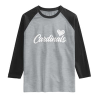 Cardinal Lovers Raglan Shirt Vintage Script Heart Graphic