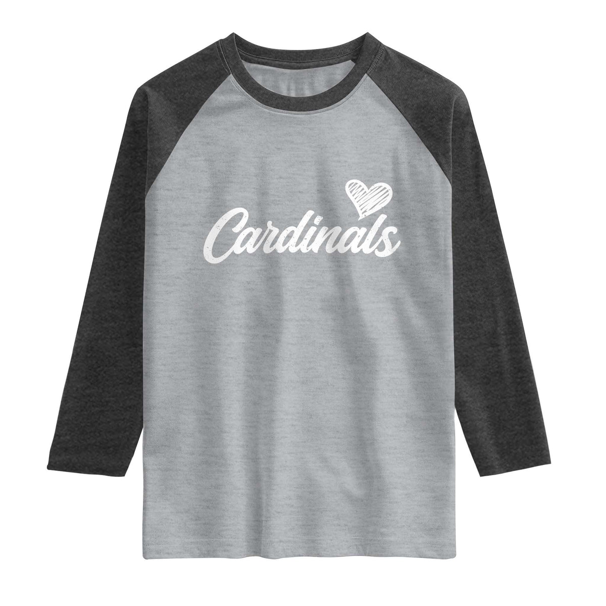 Cardinal Lovers Raglan Shirt Vintage Script Heart Graphic
