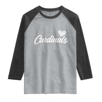 Cardinal Lovers Raglan Shirt Vintage Script Heart Graphic