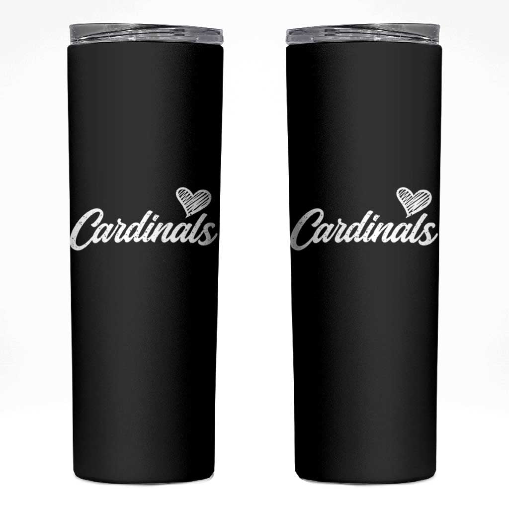 Cardinal Lovers Skinny Tumbler Vintage Script Heart Graphic