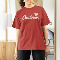 Cardinal Lovers T Shirt For Women Vintage Script Heart Graphic
