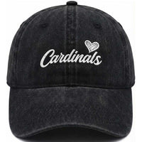 Cardinal Lovers Washed Cotton Baseball Cap Vintage Script Heart Graphic