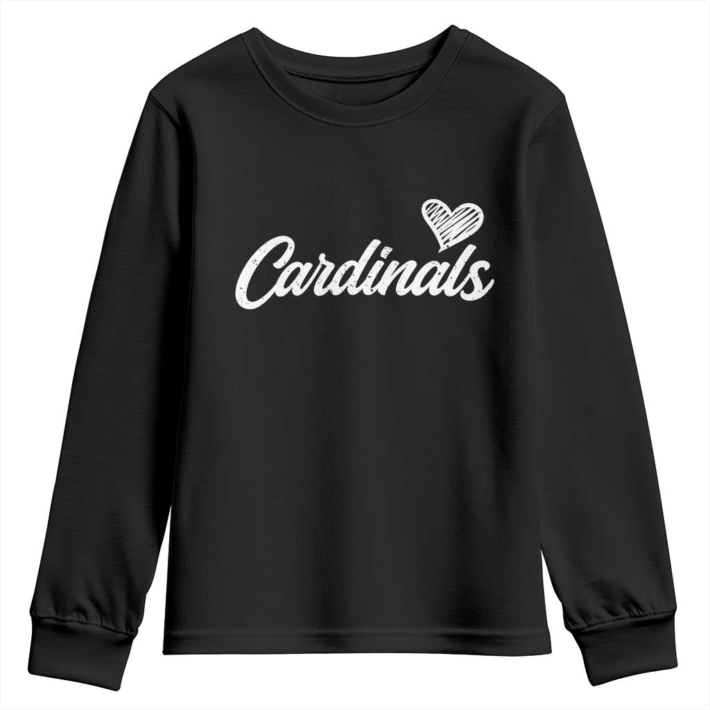Cardinal Lovers Youth Sweatshirt Vintage Script Heart Graphic