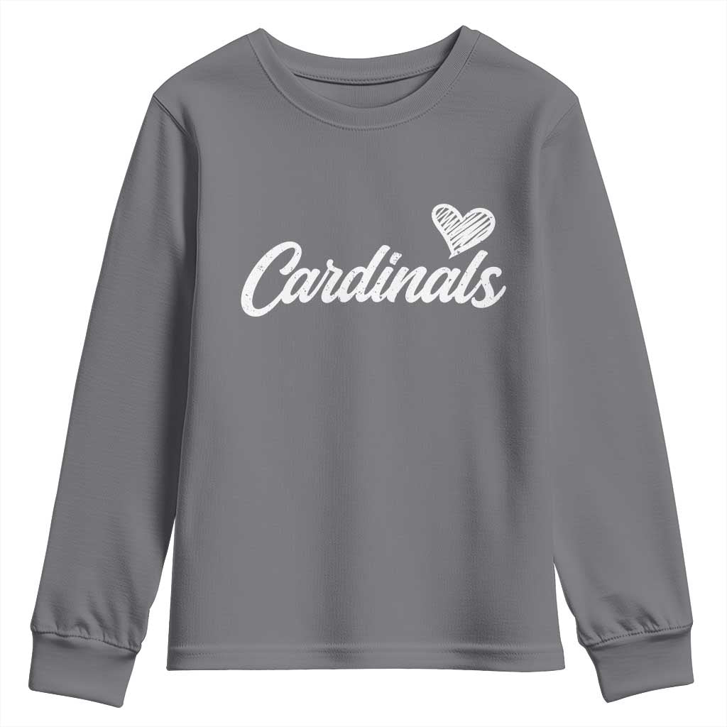 Cardinal Lovers Youth Sweatshirt Vintage Script Heart Graphic