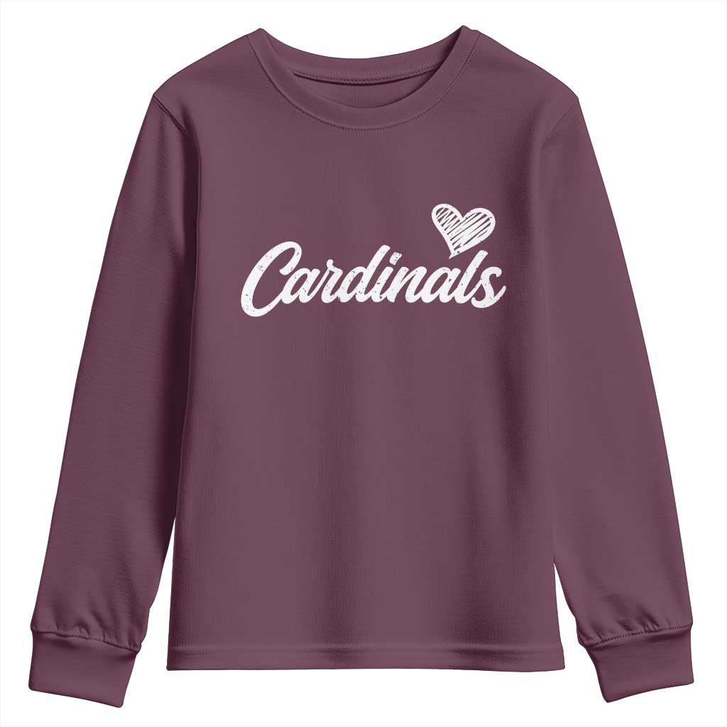 Cardinal Lovers Youth Sweatshirt Vintage Script Heart Graphic