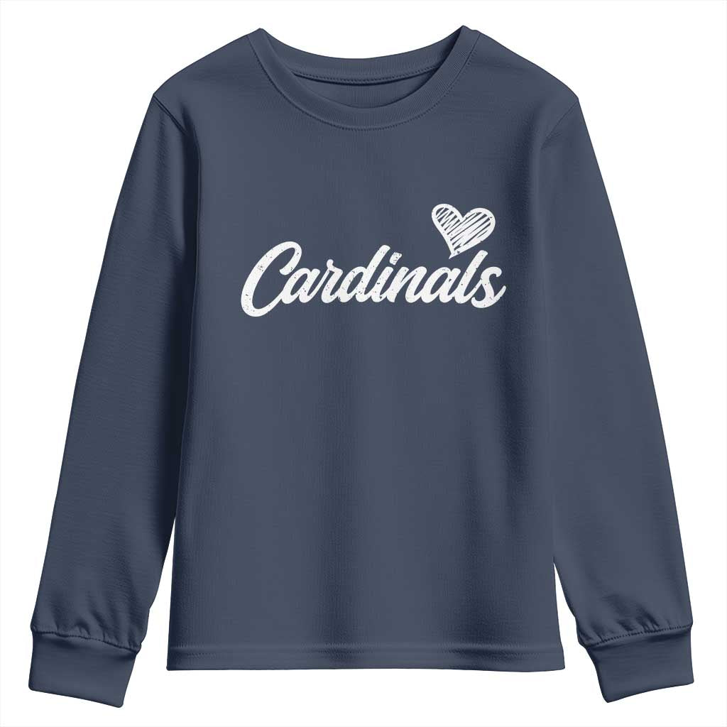 Cardinal Lovers Youth Sweatshirt Vintage Script Heart Graphic