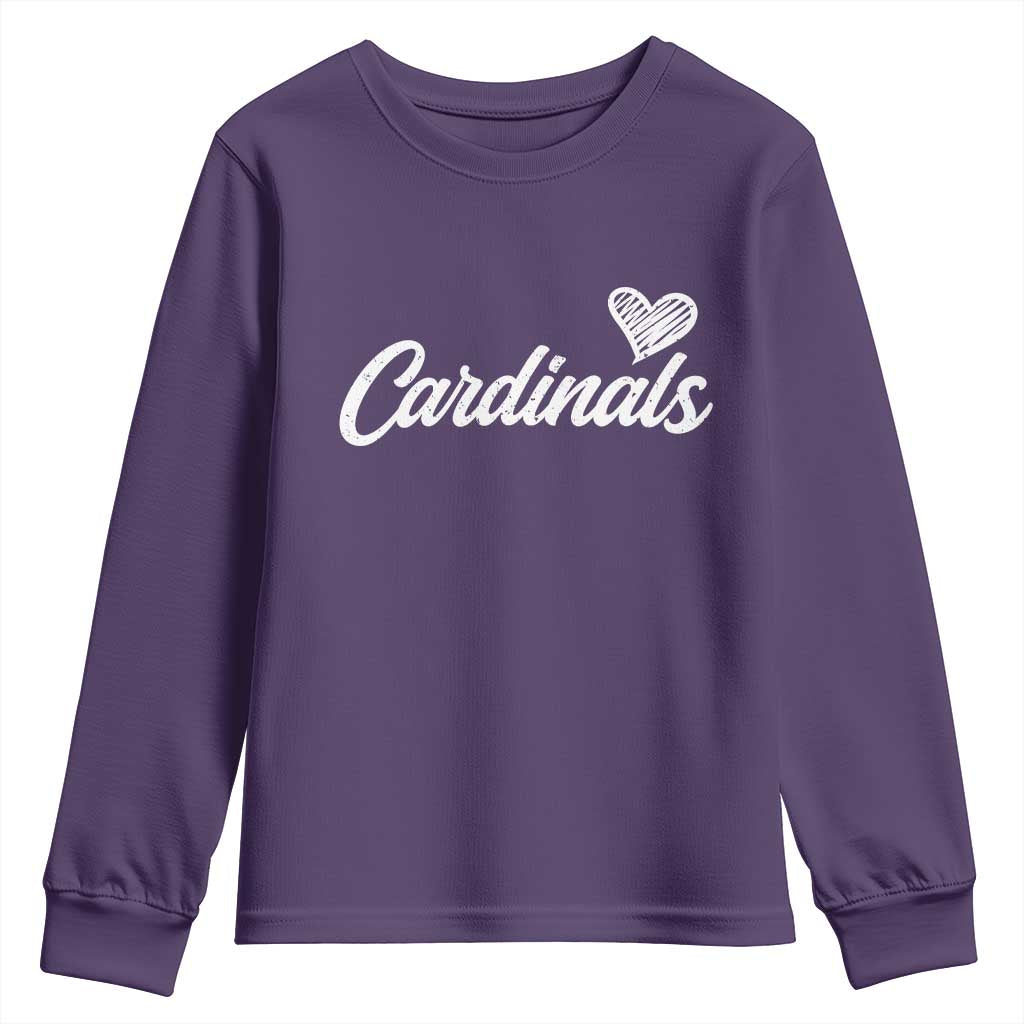 Cardinal Lovers Youth Sweatshirt Vintage Script Heart Graphic