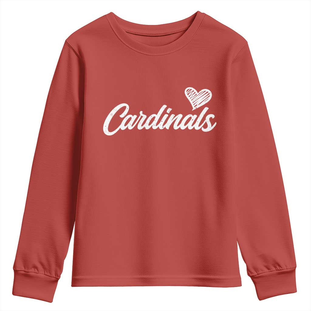 Cardinal Lovers Youth Sweatshirt Vintage Script Heart Graphic