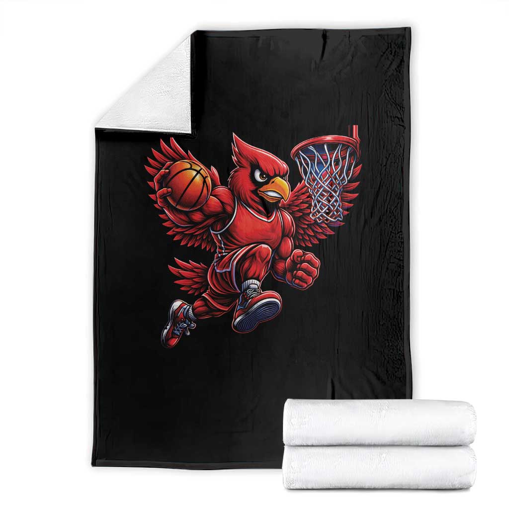 Cardinal Playing Basketball Graphic Throw Blanket Dunk Mascot Sports Fan Gift