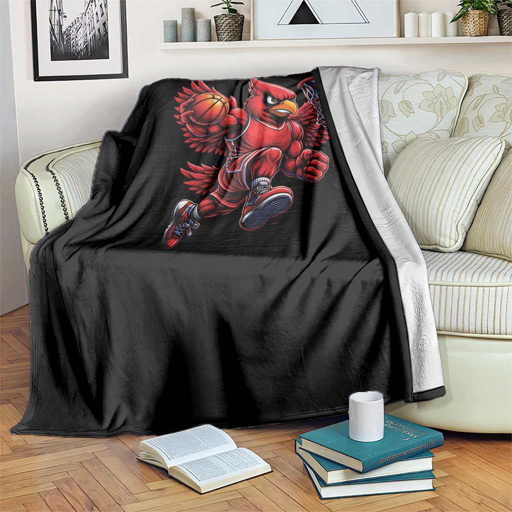 Cardinal Playing Basketball Graphic Throw Blanket Dunk Mascot Sports Fan Gift