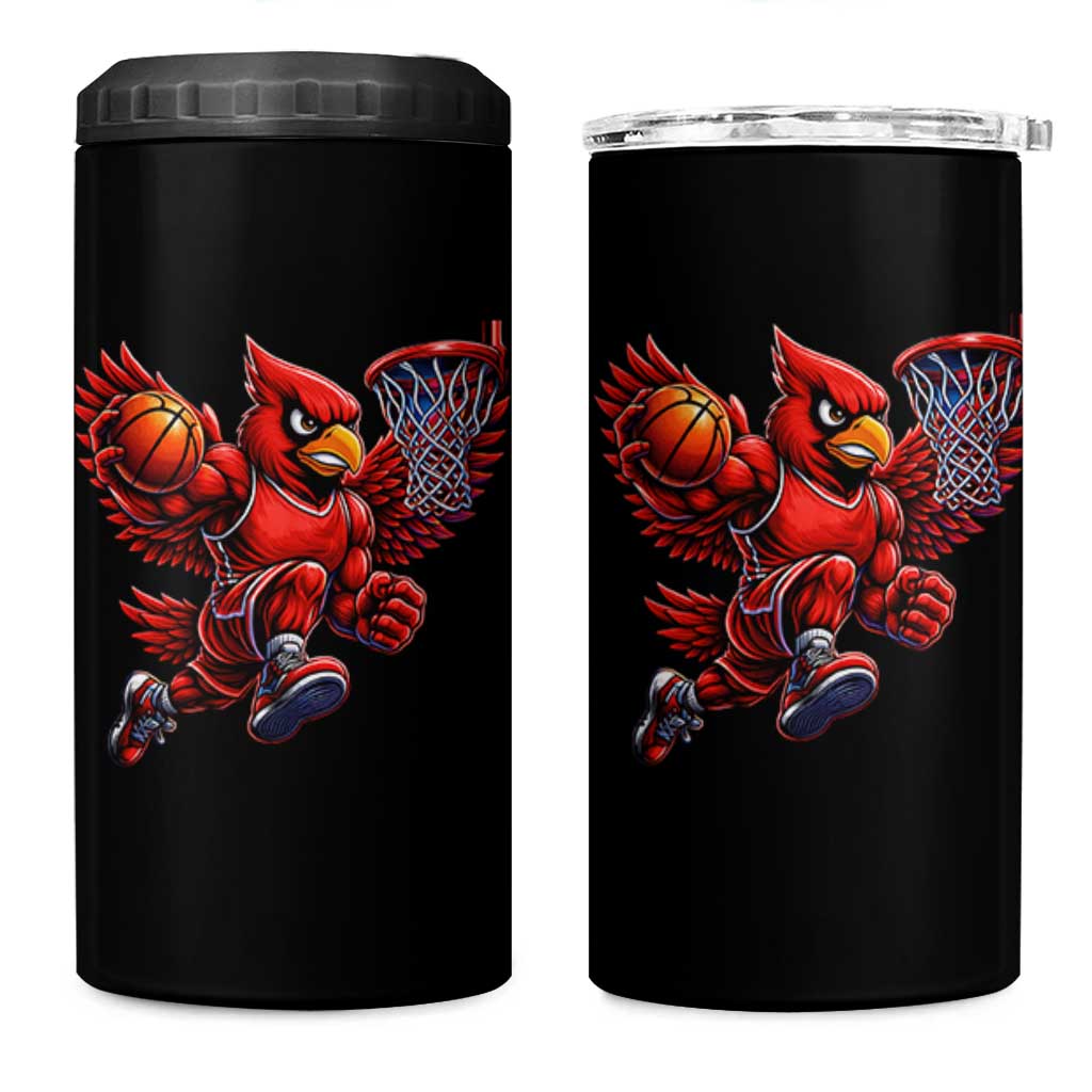 Cardinal Playing Basketball Graphic 4 in 1 Can Cooler Tumbler Dunk Mascot Sports Fan Gift