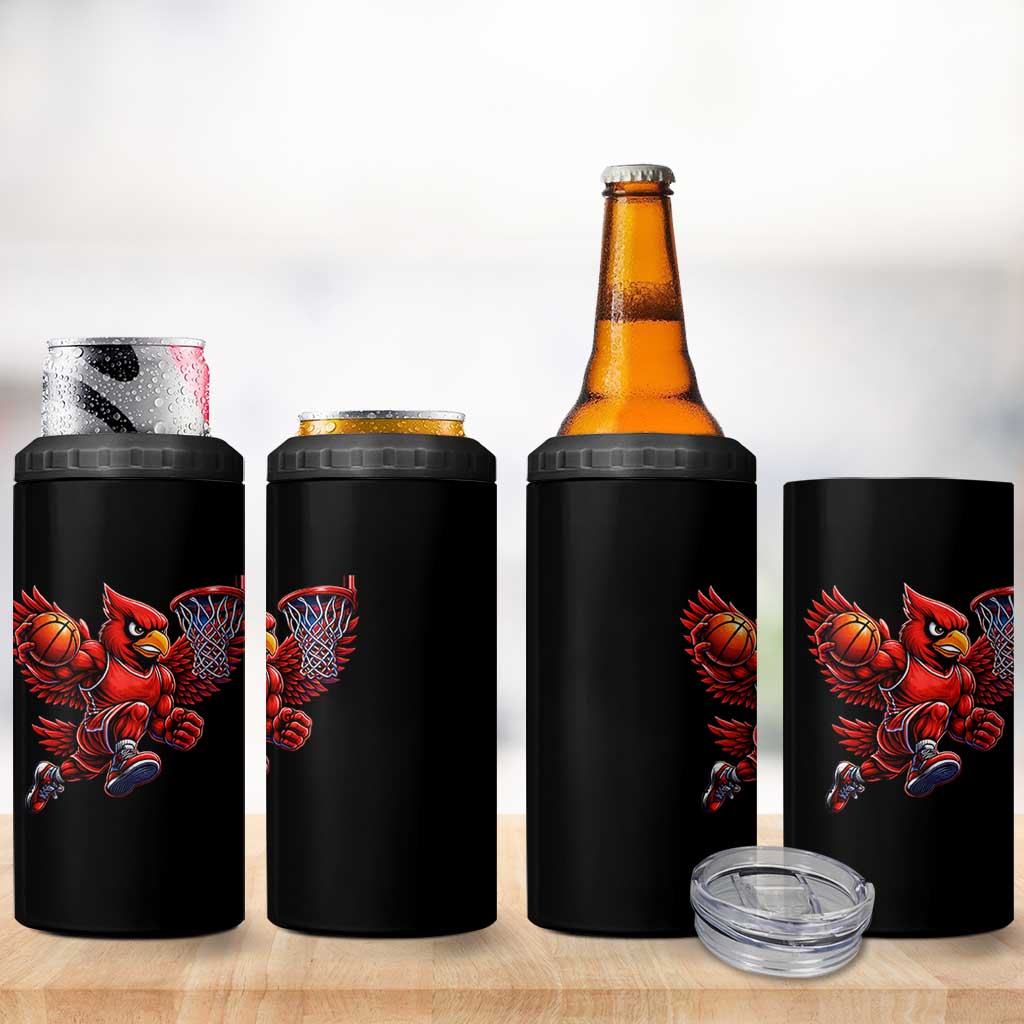 Cardinal Playing Basketball Graphic 4 in 1 Can Cooler Tumbler Dunk Mascot Sports Fan Gift