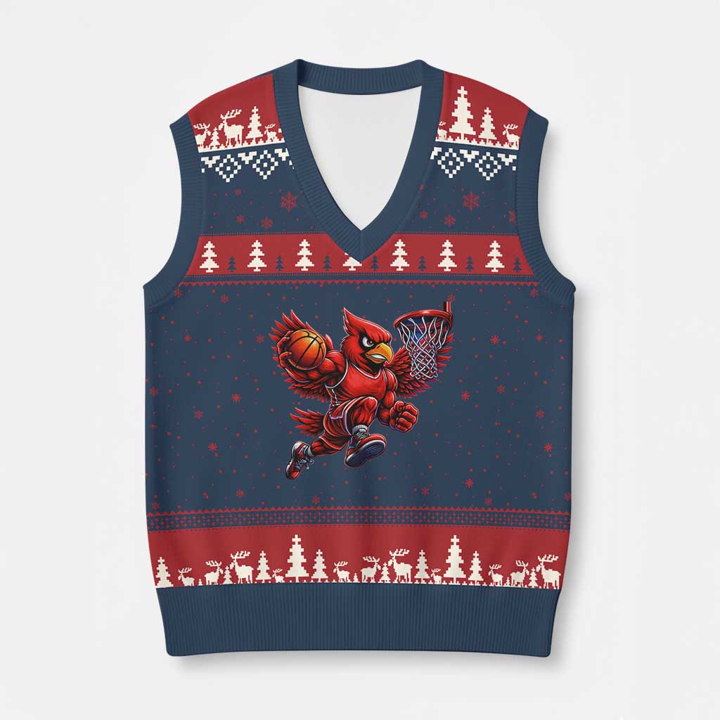 Cardinal Playing Basketball Graphic V-Neck Knit Sweater Vest Dunk Mascot Sports Fan Gift TS10
