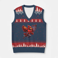 Cardinal Playing Basketball Graphic V-Neck Knit Sweater Vest Dunk Mascot Sports Fan Gift TS10