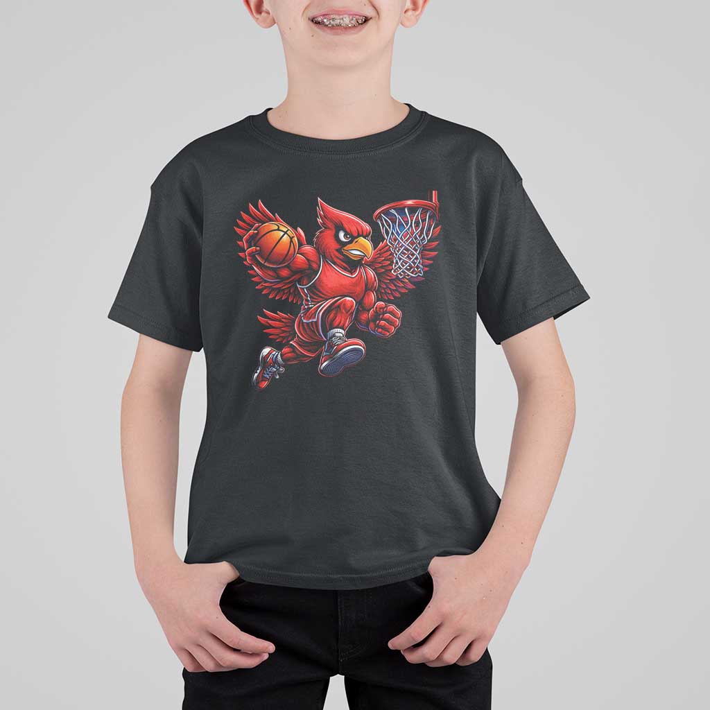 Cardinal Playing Basketball Graphic T Shirt For Kid Dunk Mascot Sports Fan Gift