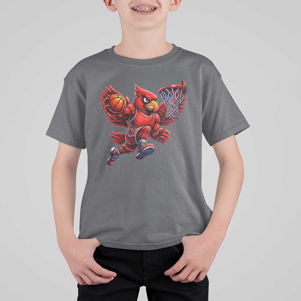 Cardinal Playing Basketball Graphic T Shirt For Kid Dunk Mascot Sports Fan Gift