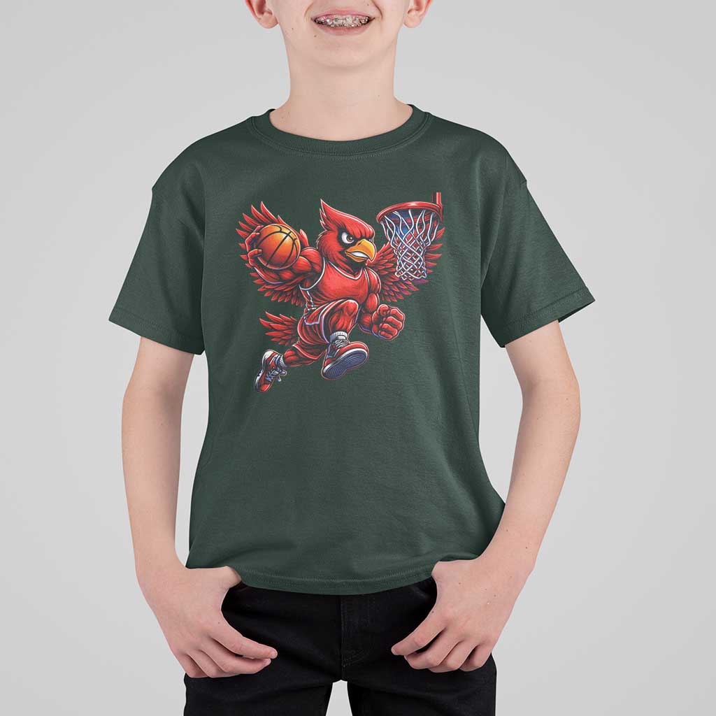 Cardinal Playing Basketball Graphic T Shirt For Kid Dunk Mascot Sports Fan Gift