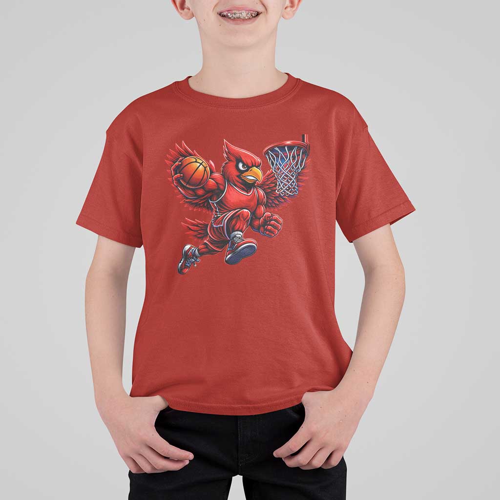 Cardinal Playing Basketball Graphic T Shirt For Kid Dunk Mascot Sports Fan Gift