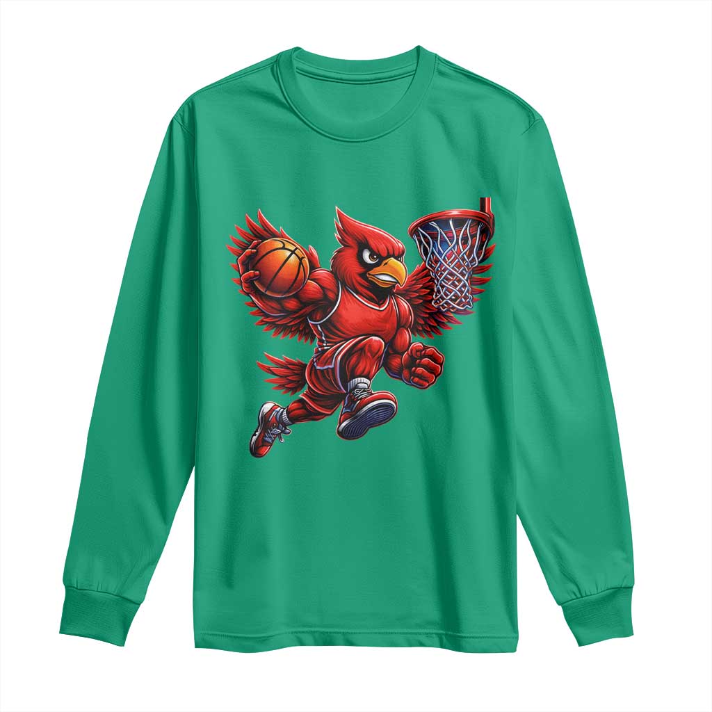 Cardinal Playing Basketball Graphic Long Sleeve Shirt Dunk Mascot Sports Fan Gift