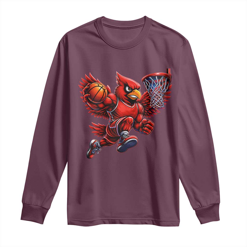 Cardinal Playing Basketball Graphic Long Sleeve Shirt Dunk Mascot Sports Fan Gift