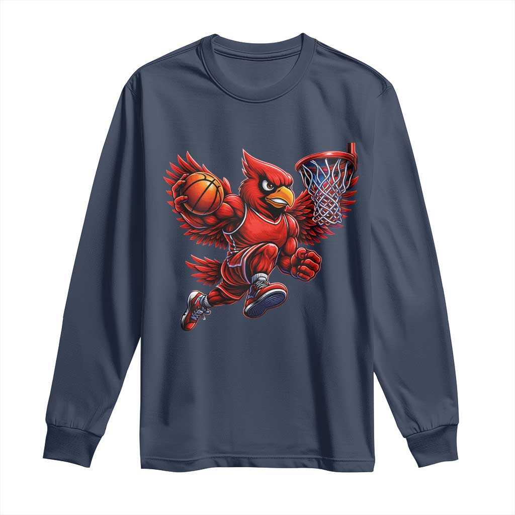 Cardinal Playing Basketball Graphic Long Sleeve Shirt Dunk Mascot Sports Fan Gift