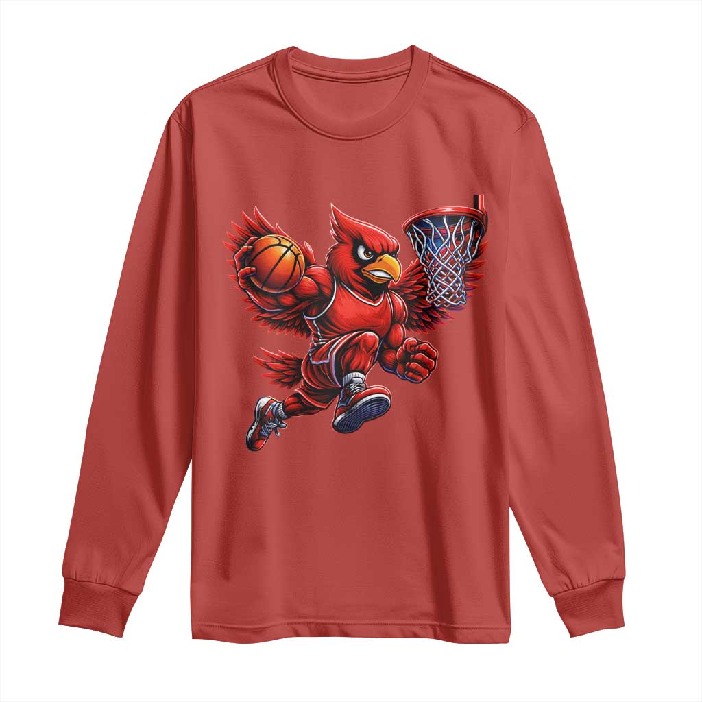 Cardinal Playing Basketball Graphic Long Sleeve Shirt Dunk Mascot Sports Fan Gift