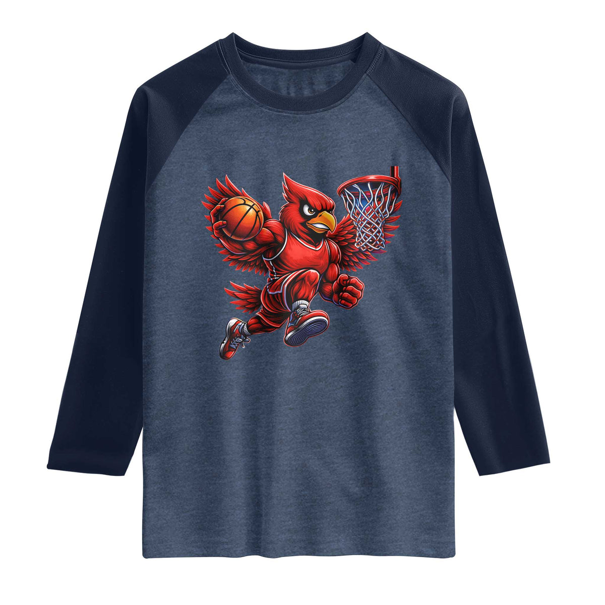 Cardinal Playing Basketball Graphic Raglan Shirt Dunk Mascot Sports Fan Gift
