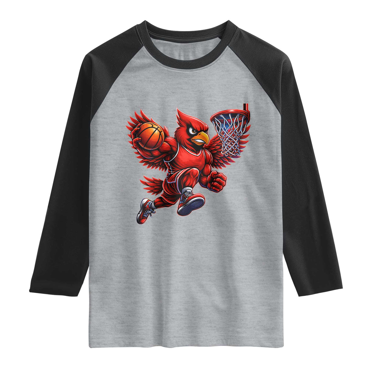 Cardinal Playing Basketball Graphic Raglan Shirt Dunk Mascot Sports Fan Gift