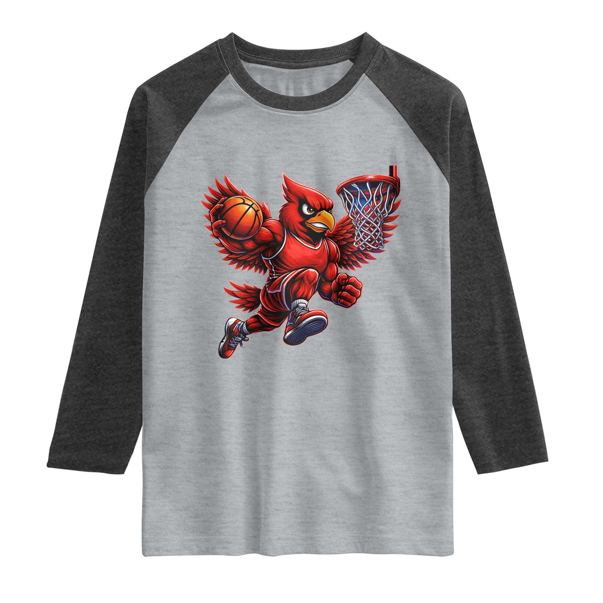 Cardinal Playing Basketball Graphic Raglan Shirt Dunk Mascot Sports Fan Gift