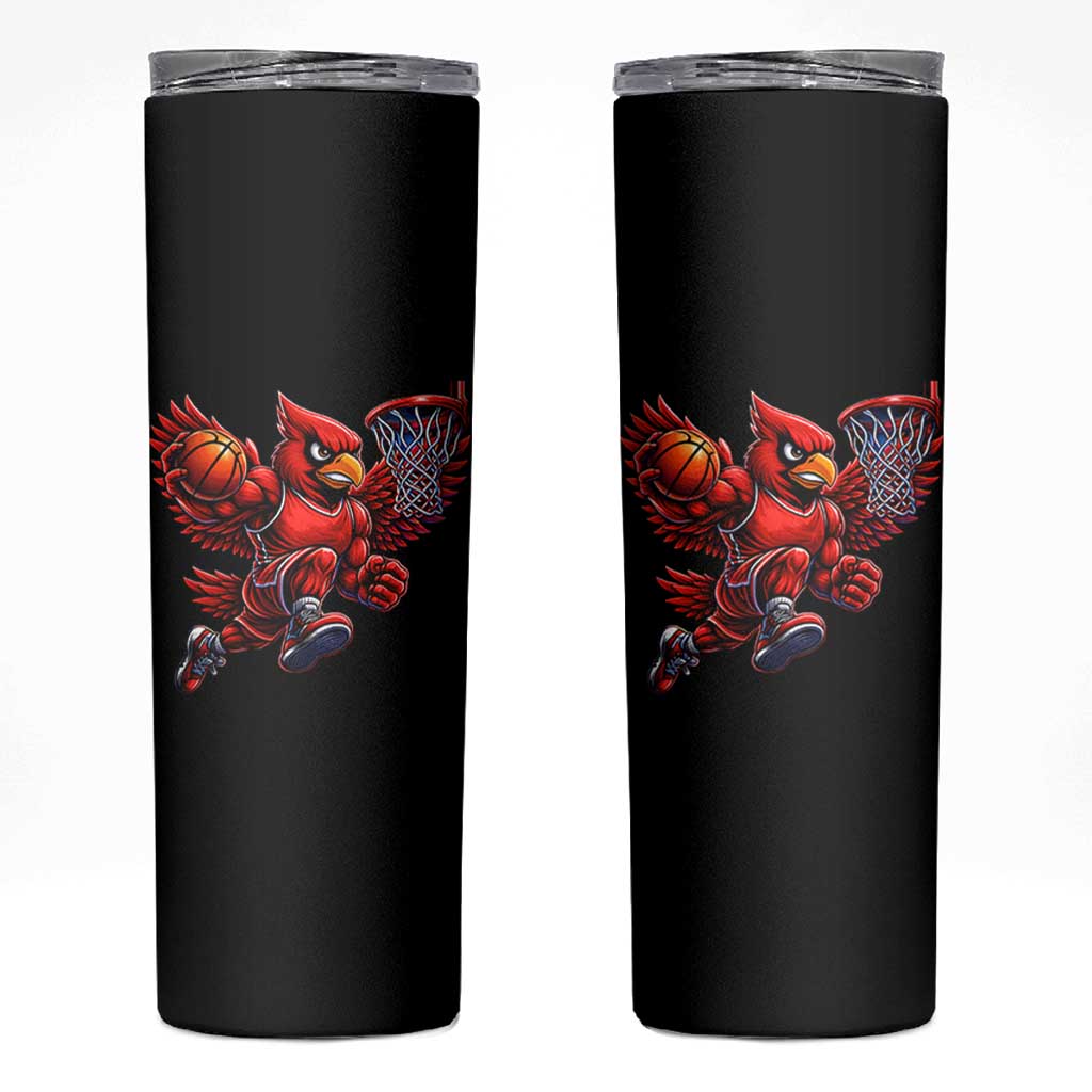 Cardinal Playing Basketball Graphic Skinny Tumbler Dunk Mascot Sports Fan Gift