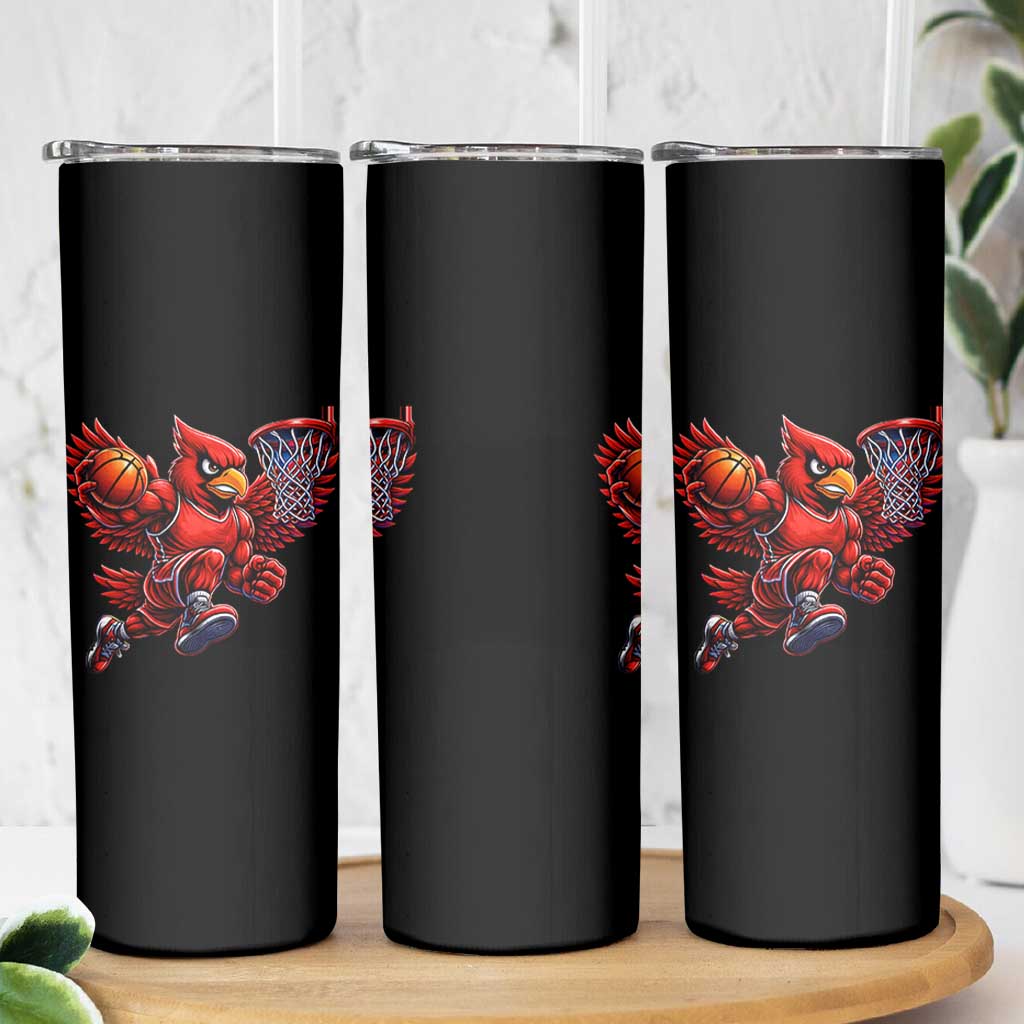 Cardinal Playing Basketball Graphic Skinny Tumbler Dunk Mascot Sports Fan Gift