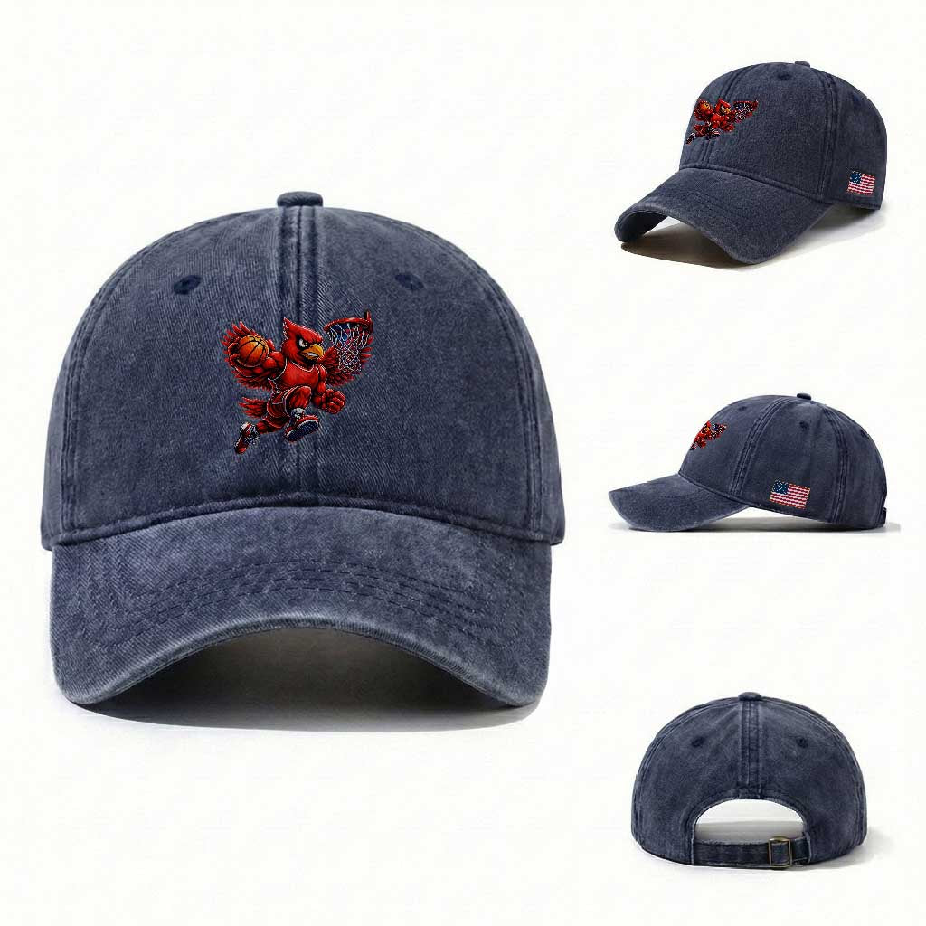 Cardinal Playing Basketball Graphic Washed Cotton Baseball Cap Dunk Mascot Sports Fan Gift