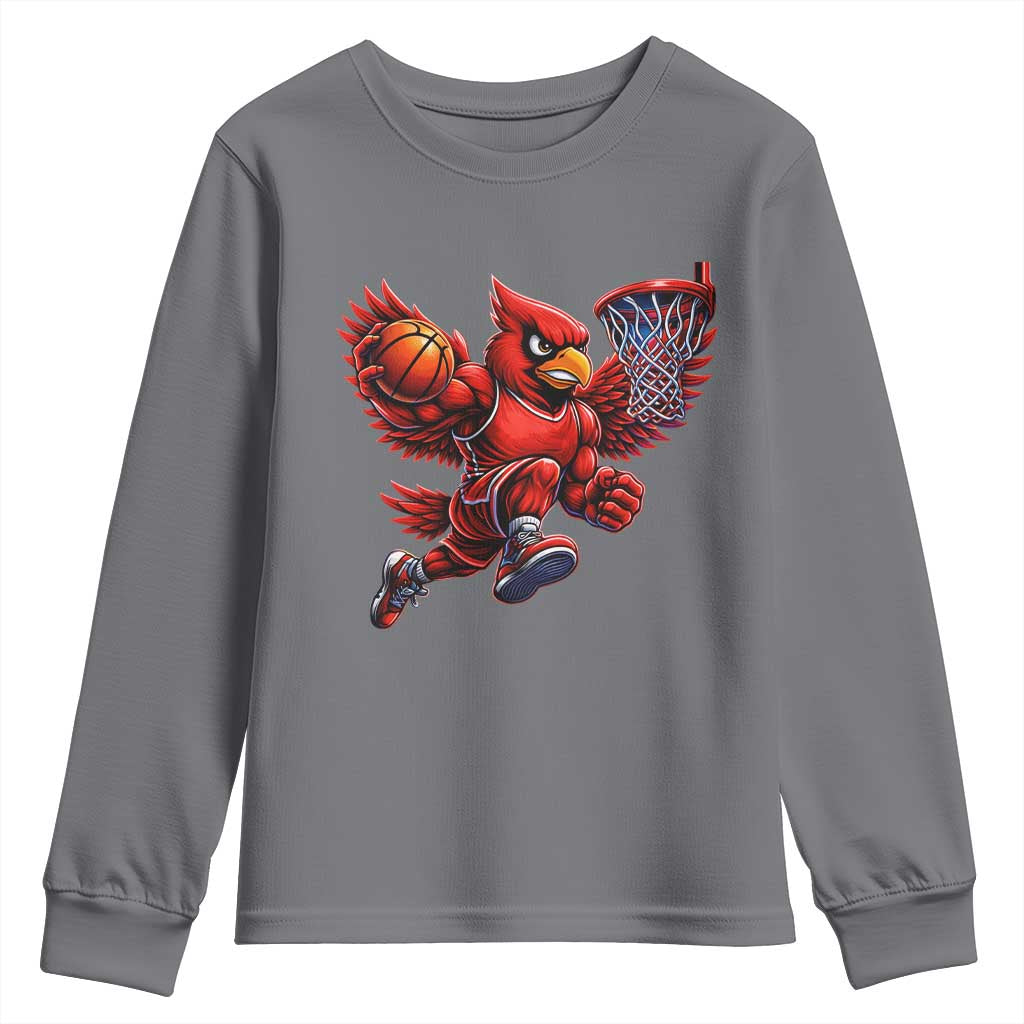 Cardinal Playing Basketball Graphic Youth Sweatshirt Dunk Mascot Sports Fan Gift