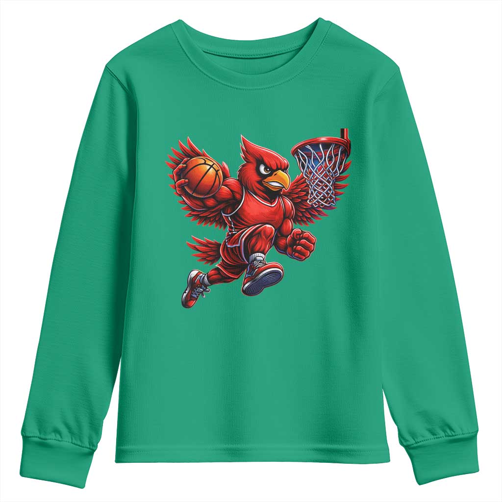 Cardinal Playing Basketball Graphic Youth Sweatshirt Dunk Mascot Sports Fan Gift