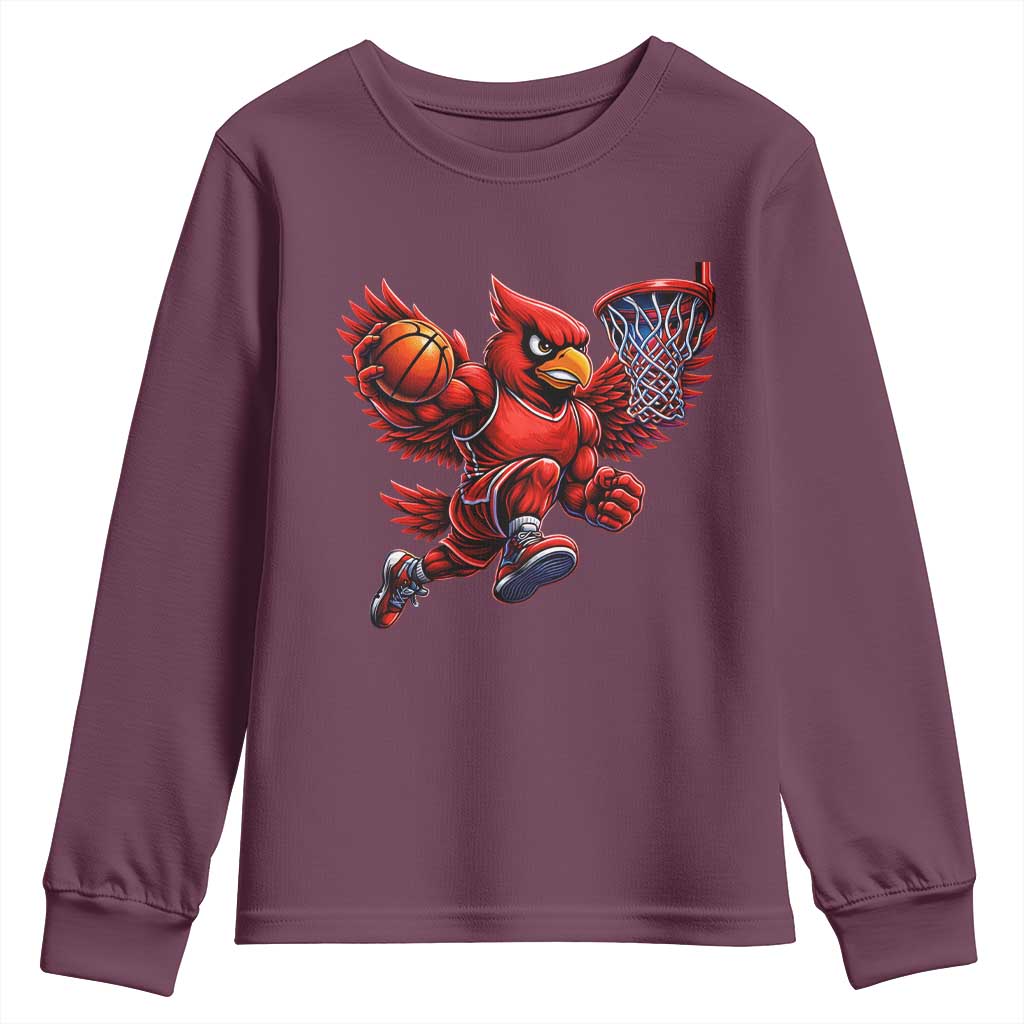 Cardinal Playing Basketball Graphic Youth Sweatshirt Dunk Mascot Sports Fan Gift
