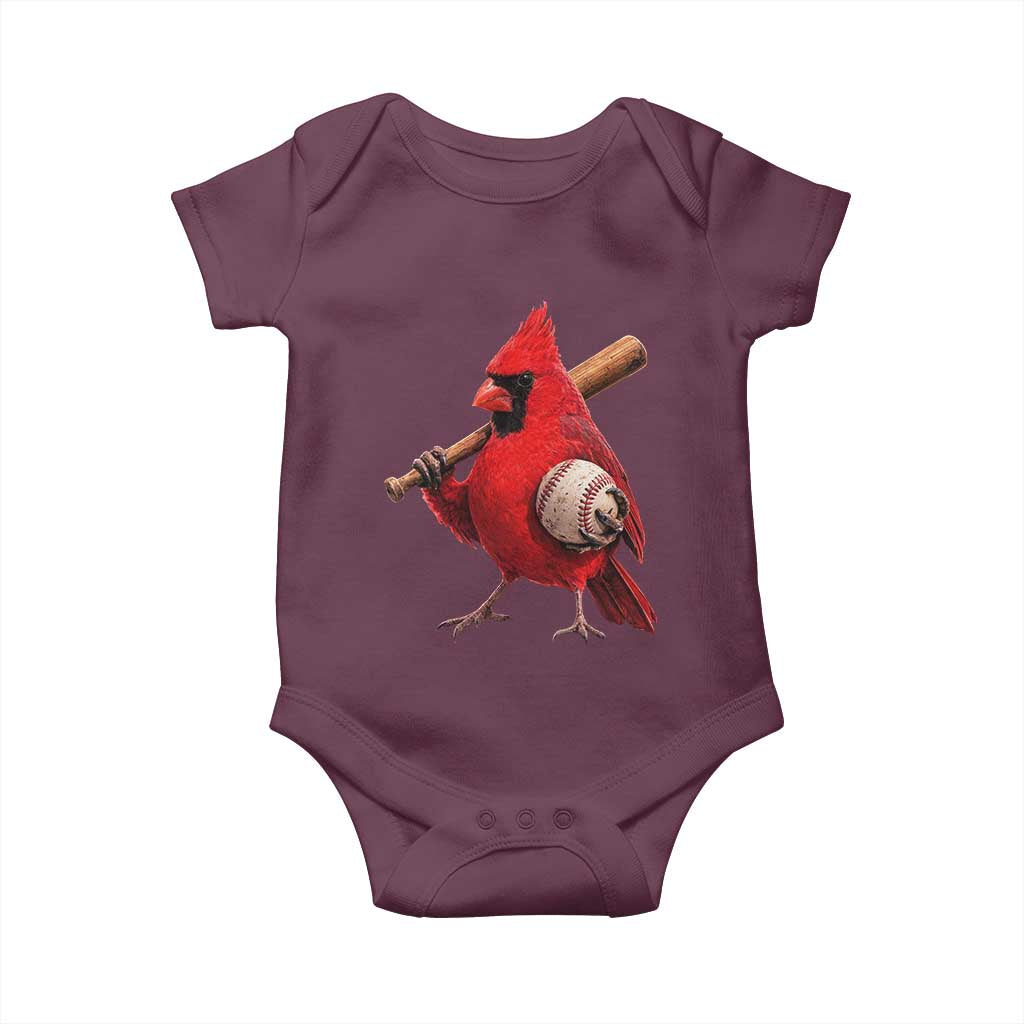 Cardinals Baseball Player Baby Onesie Retro STL Redbird Fan Bird Mascot Baseball