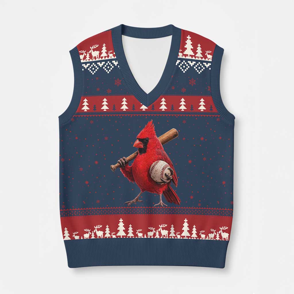Cardinals Baseball Player V-Neck Knit Sweater Vest Retro STL Redbird Fan Bird Mascot Baseball